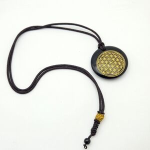 Black and Gold Geometric Flower Of Life Pendant Necklace